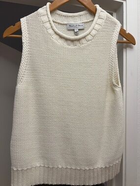 Michael Stars Cream Textured Knit Sleeveless Sweater Vest